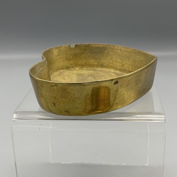 Vintage Mid Century Brass Heart Shaped Lidded Trinket Box Aged Patina Keepsake - Picture 13 of 16